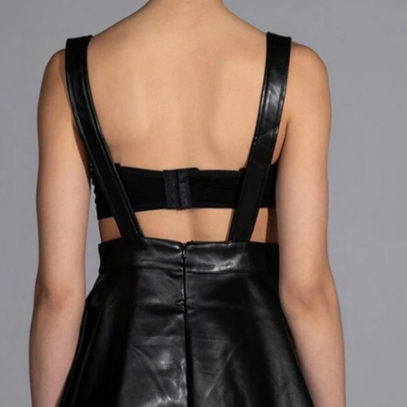 AKIRA KIARA FAUX LEATHER PINAFORE DRESS BLACK **NWT** - Picture 3 of 4
